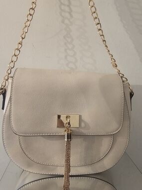 Call It Spring Cream Shoulder Bag with Gold Chain and Tassel
